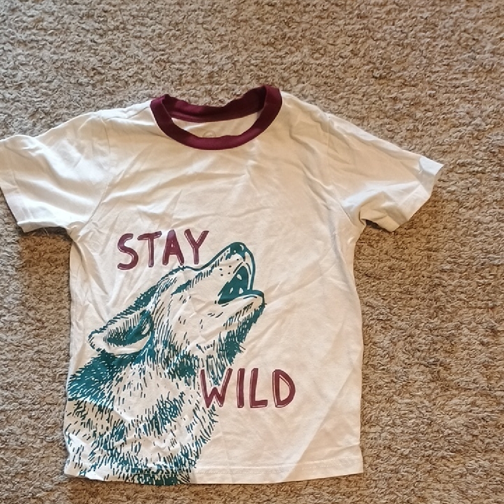 Kids "Stay Wild" Graphic Ringer Tee - White & Burgundy